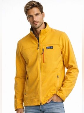 Patagonia Soft Shell Jacket Men's M Yellow Full Zip Lightweight Hiking Coat